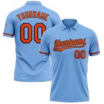 Custom Name Number Performance Golf Polo Shirt Light Blue Orange Black Personalized Light Blue Orange-Black Performance Vapor