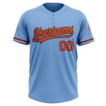 Custom Name and Number Two-Button Unisex Softball Jersey - Personalized Light Blue and Orange-Black Design Personalized Light