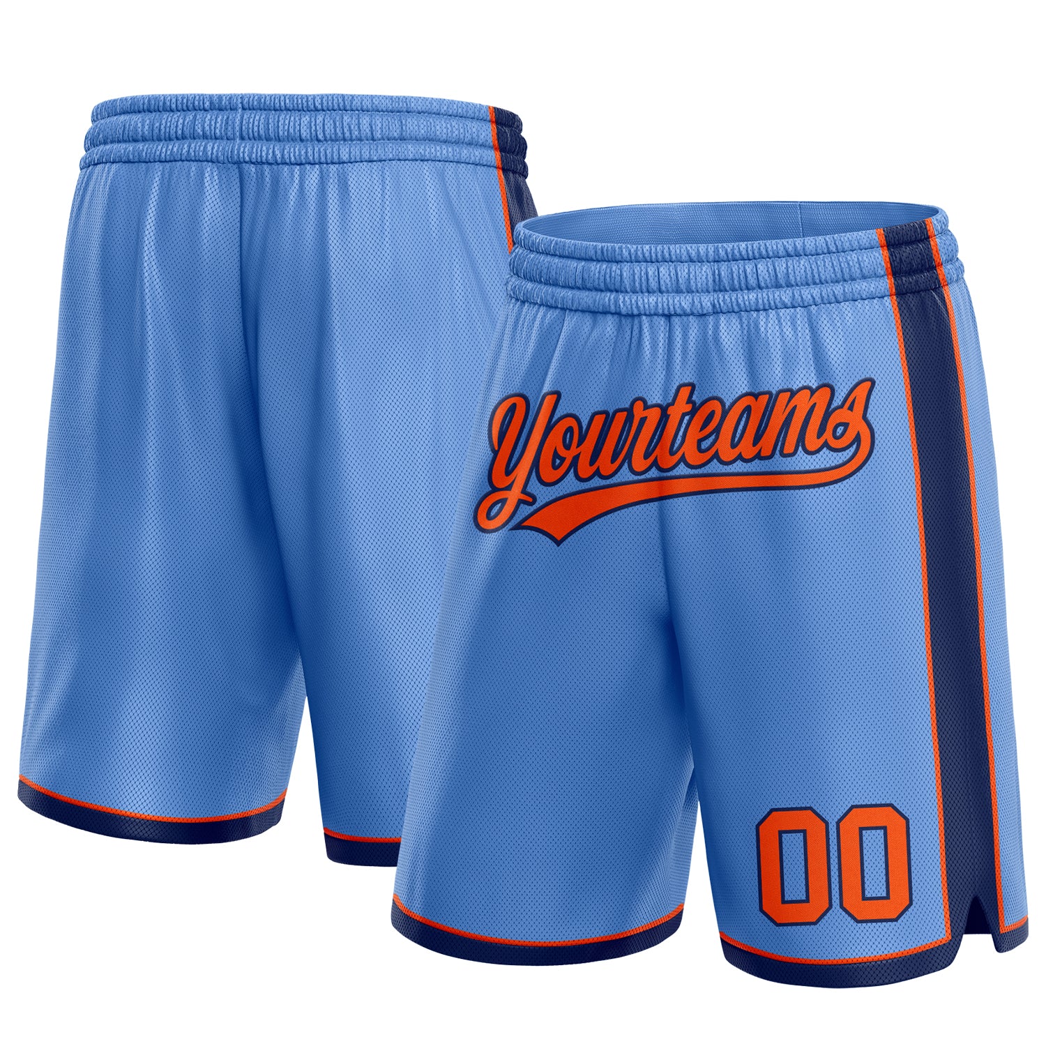 Custom Name and Number Basketball Shorts - Light Blue Orange Navy Authentic Team Sports Apparel Personalized Light Blue Orange-Navy