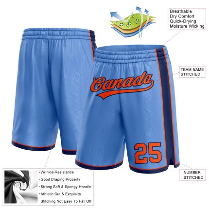 Custom Name and Number Basketball Shorts - Light Blue Orange Navy Authentic Team Sports Apparel Personalized Light Blue Orange-Navy