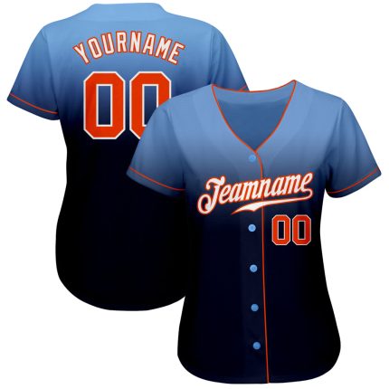Custom Name & Number Light Blue Orange-Navy Fashion Baseball Jersey - Personalized Authentic Fade Team Jersey Personalized