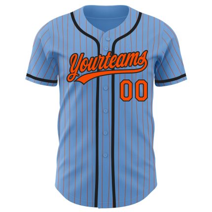 Customizable Light Blue Orange Pinstripe Baseball Jersey with Name & Number - Authentic Team Jersey Personalized Light Blue