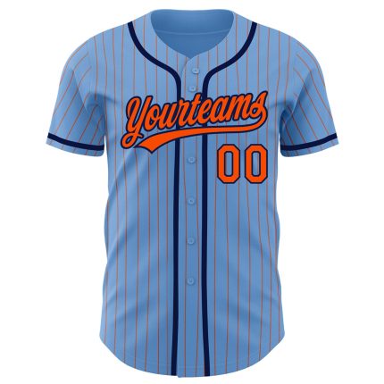 Custom Name and Number Orange Blue Pinstripe Authentic Baseball Jersey - Personalized Navy Team Jersey Personalized Light