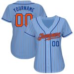Custom Name and Number Baseball Jersey - Light Blue Orange Pinstripe Authentic Royal Team Gear Personalized Light Blue Orange