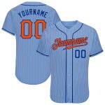 Custom Name and Number Baseball Jersey - Light Blue Orange Pinstripe Authentic Royal Team Gear Personalized Light Blue Orange