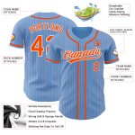 Custom Authentic Baseball Jersey with Personalized Name and Number - Light Blue and Orange Pinstripe Design Personalized