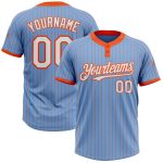 Custom Name and Number Light Blue Orange Pinstripe Two-Button Unisex Softball Jersey - Personalized Team Apparel Personalized