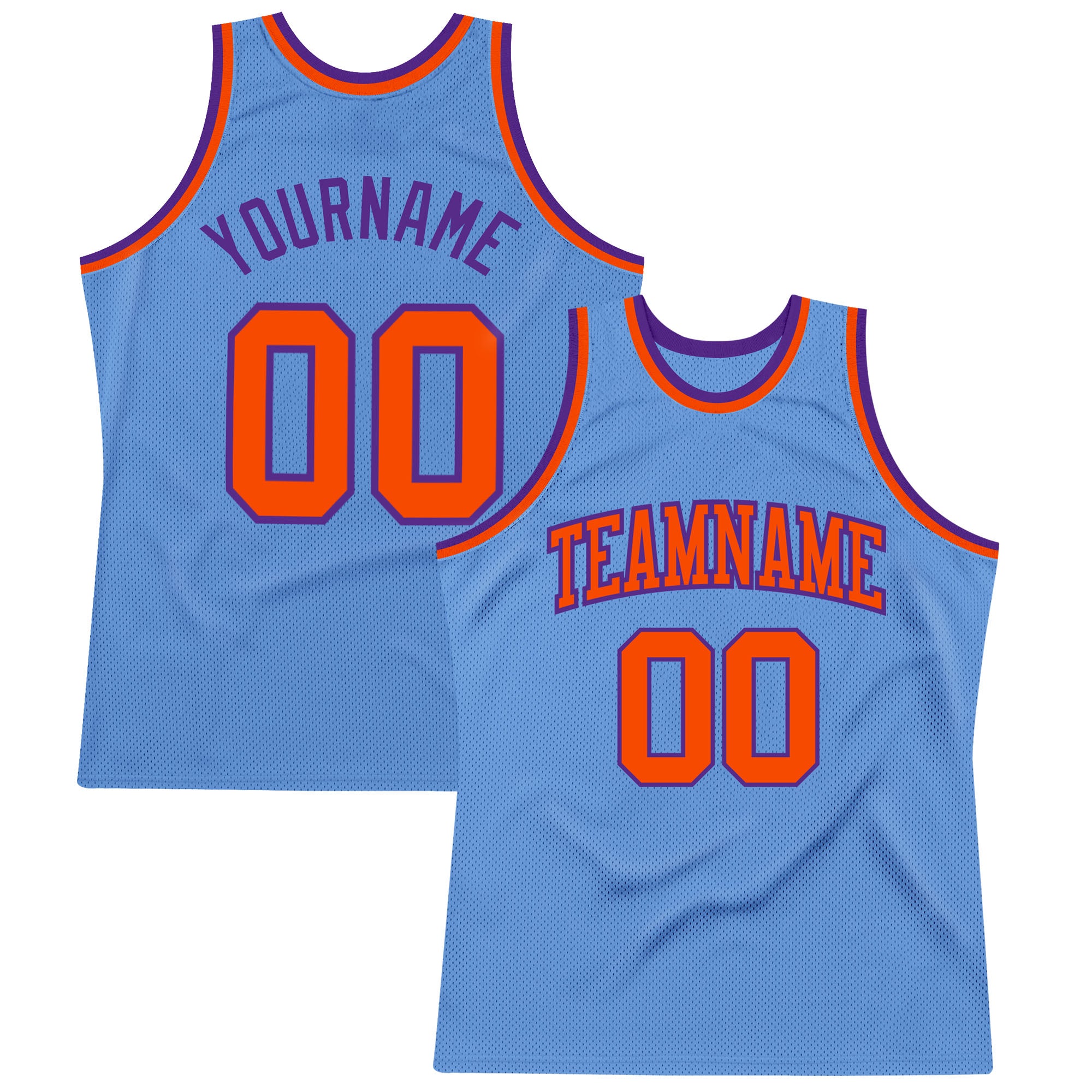 Custom Name and Number Personalized Basketball Jersey Light Blue Orange-Purple Authentic Throwback Design Personalized Light