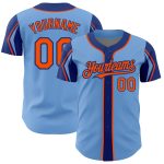 Custom Name and Number Authentic Baseball Jersey in Light Blue, Orange, Royal - Personalized 3 Color Arm Shapes Personalized