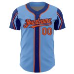 Custom Name and Number Authentic Baseball Jersey in Light Blue, Orange, Royal - Personalized 3 Color Arm Shapes Personalized