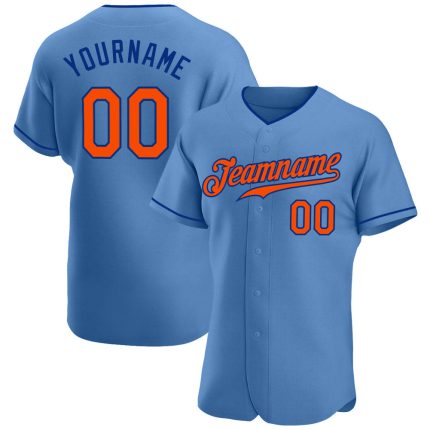 Custom Name and Number Baseball Jersey - Authentic Light Blue Orange-Royal Team Colors Personalized Light Blue Orange-Royal