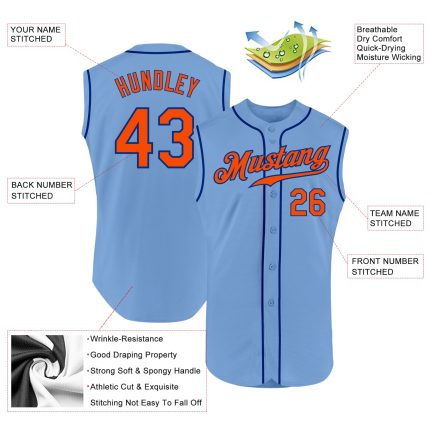 Custom Name and Number Authentic Sleeveless Baseball Jersey - Light Blue Orange-Royal Personalized Light Blue Orange-Royal