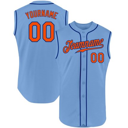 Custom Name and Number Authentic Sleeveless Baseball Jersey - Light Blue Orange-Royal Personalized Light Blue Orange-Royal