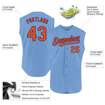 Personalized Light Blue Orange-Royal Authentic Baseball Jersey for Men - Sleeveless Design Personalized Light Blue Orange-Royal