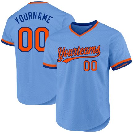 Custom Name and Number Authentic Throwback Baseball Jersey - Light Blue Orange-Royal Team Jersey Personalized Light Blue