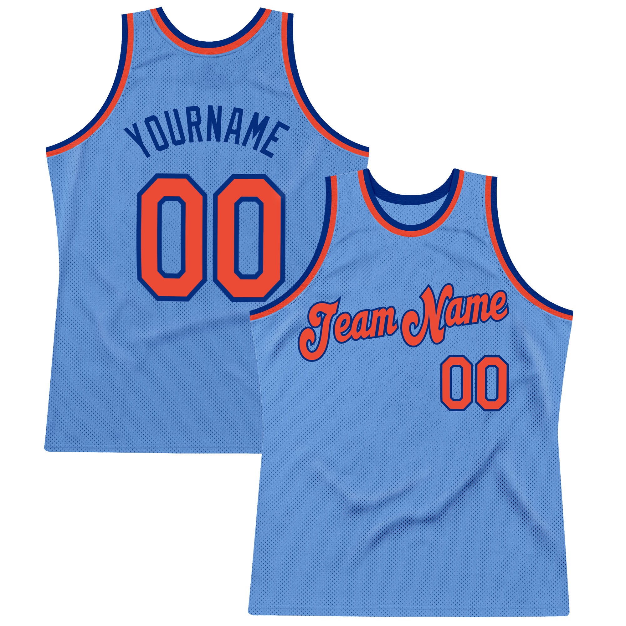 Custom Name and Number Authentic Throwback Basketball Jersey - Personalized Light Blue Orange-Royal Team Jersey Personalized