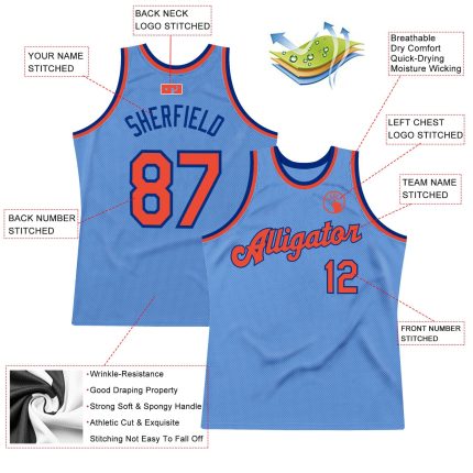 Custom Name and Number Authentic Throwback Basketball Jersey - Personalized Light Blue Orange-Royal Team Jersey Personalized