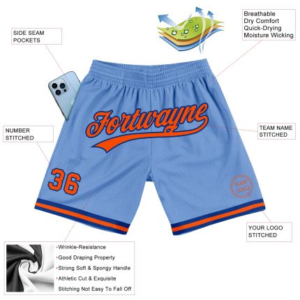 Custom Team Basketball Shorts - Personalized Light Blue Orange-Royal Authentic Throwback with Name and Number Personalized
