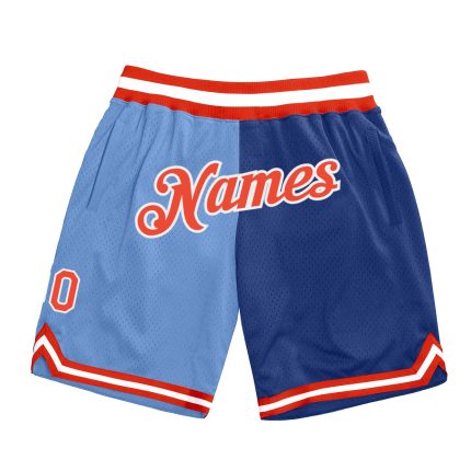 Custom Team Name Number Basketball Shorts - Light Blue Orange-Royal Authentic Throwback Split Fashion Personalized Light