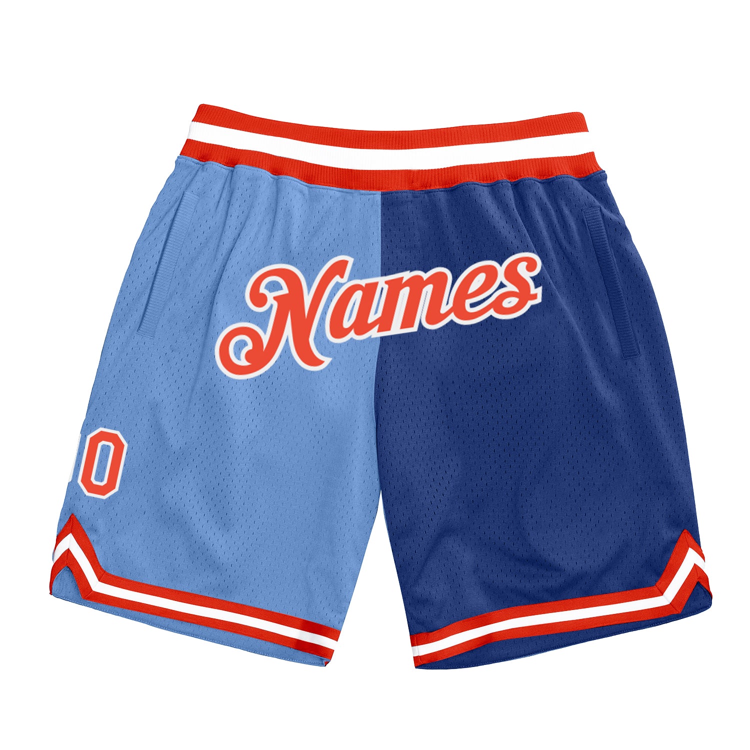 Custom Team Name Number Basketball Shorts - Light Blue Orange-Royal Authentic Throwback Split Fashion Personalized Light