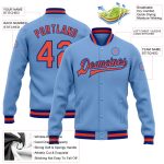 Custom Name and Number Varsity Letterman Jacket - Light Blue Orange-Royal Bomber Style Full-Snap Jacket for Team Personalized