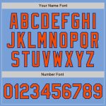 Custom Team Bomber Jacket in Light Blue and Orange-Royal Two Tone with Name and Number, Full-Snap Varsity Style Personalized