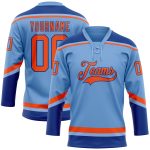 Custom Name and Number Light Blue Orange-Royal Hockey Jersey with Lace Neck - Personalized Team Apparel Personalized Light