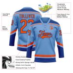 Custom Name and Number Light Blue Orange-Royal Hockey Jersey with Lace Neck - Personalized Team Apparel Personalized Light