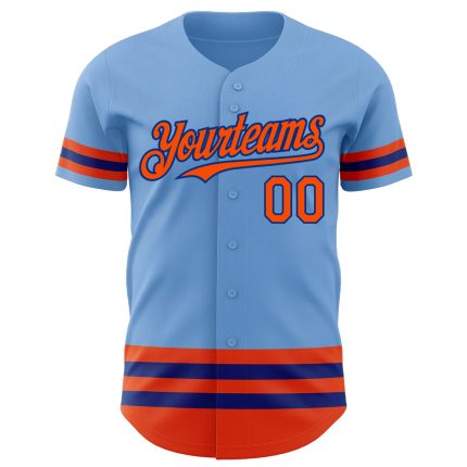 Custom Name & Number Light Blue Orange-Royal Line Authentic Baseball Jersey - Personalized Team Apparel Personalized Light