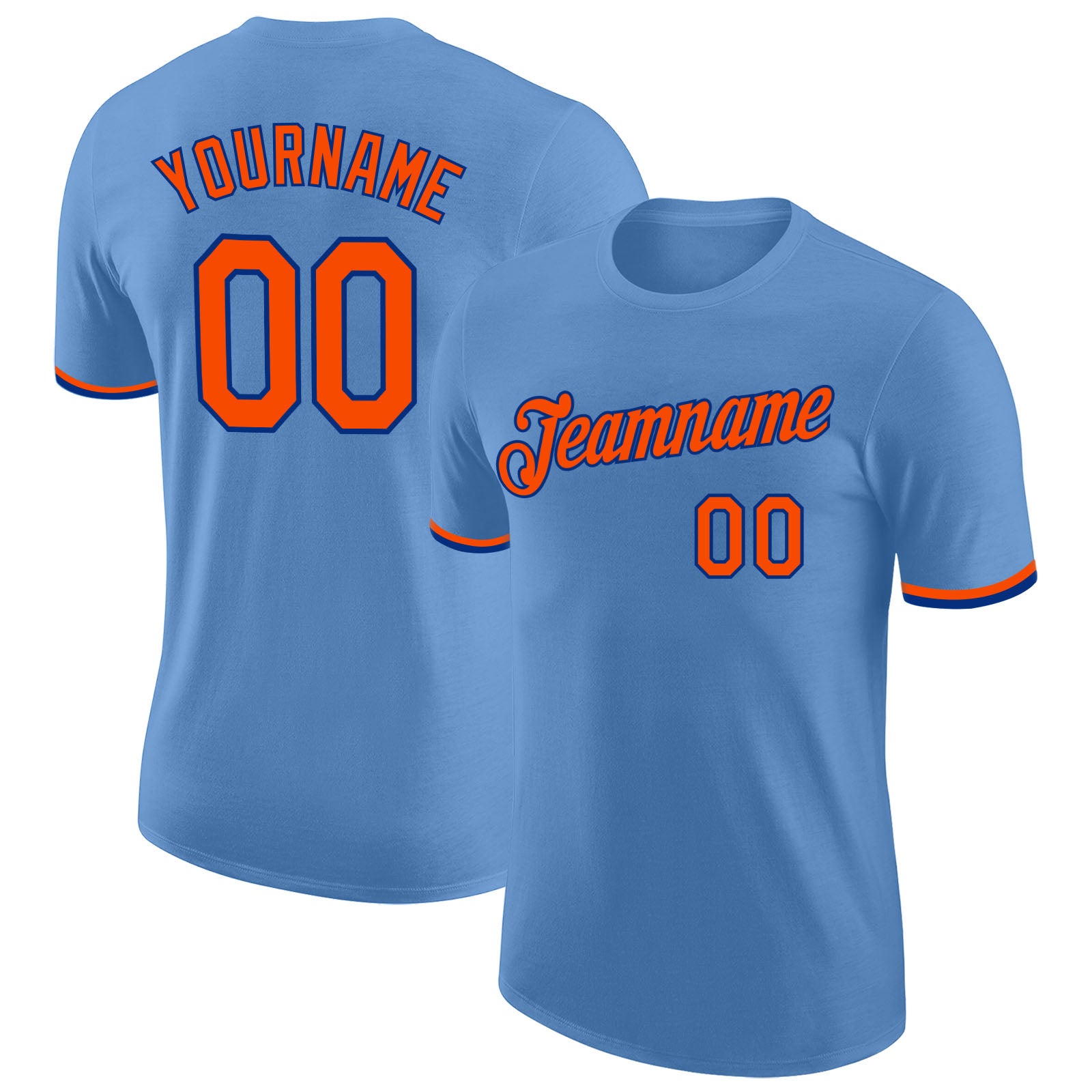 Custom Team Performance T-Shirt with Name and Number - Light Blue Orange-Royal Color Personalized Light Blue Orange-Royal