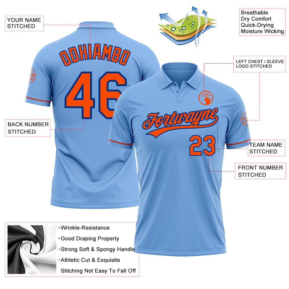 Personalized Light Blue Orange-Royal Performance Vapor Golf Polo Shirt Team Custom Name and Number Custom Team Name and Number Performance Polo Shirt - Light Blue Orange-Royal Golf Shirt Personalized Light Blue Orange-Royal - Image 3