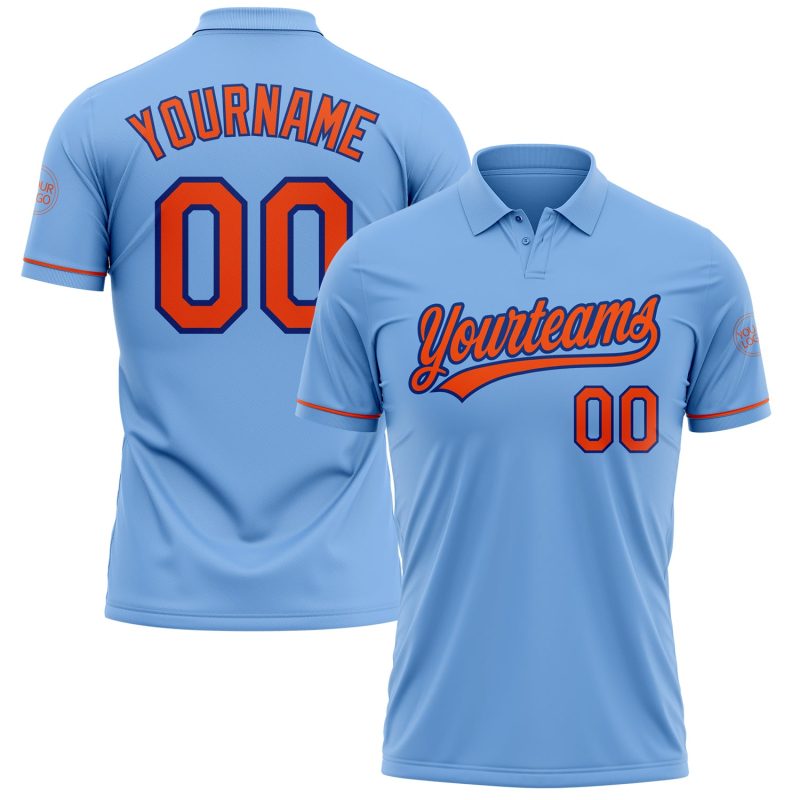 Custom Team Name and Number Performance Polo Shirt - Light Blue Orange-Royal Golf Shirt Personalized Light Blue Orange-Royal
