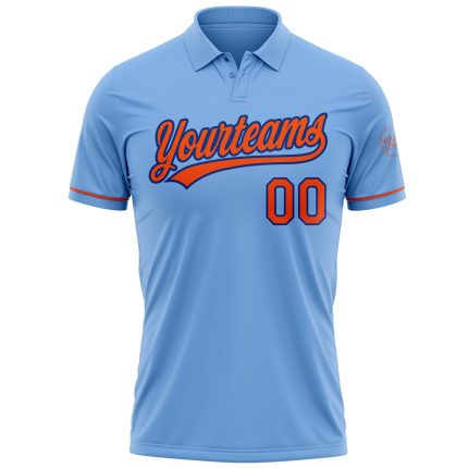 Custom Team Name and Number Performance Polo Shirt - Light Blue Orange-Royal Golf Shirt Personalized Light Blue Orange-Royal