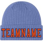 Custom Personalized Light Blue and Orange-Royal Knit Hat with Name and Number - Cuffed Team Beanie Personalized Light Blue