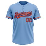 Custom Team Softball Jersey - Light Blue Orange-Royal Unisex, Two-Button, Personalized Name & Number Personalized Light Blue