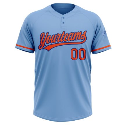 Custom Team Softball Jersey - Light Blue Orange-Royal Unisex, Two-Button, Personalized Name & Number Personalized Light Blue