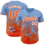 Custom Name Number Baseball Jersey - Twinkle Star Gradient Design, Light Blue Orange-White 3D Pattern Personalized Light