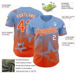 Custom Name Number Baseball Jersey - Twinkle Star Gradient Design, Light Blue Orange-White 3D Pattern Personalized Light