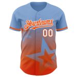 Custom Name Number Baseball Jersey - Twinkle Star Gradient Design, Light Blue Orange-White 3D Pattern Personalized Light