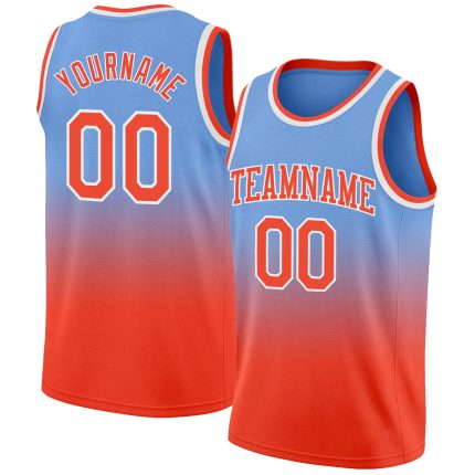 Custom Name & Number Basketball Jersey - Light Blue Orange-White Fade Fashion Design, Authentic Team Apparel Personalized