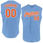 Personalized Light Blue Baseball Jersey - Orange-White Authentic Sleeveless Design Personalized Light Blue Orange-White Authentic