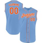 Custom Light Blue Orange-White Baseball Jersey with Personalized Name and Number - Authentic Sleeveless Team Apparel Personalized