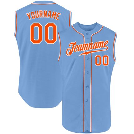 Custom Light Blue Orange-White Baseball Jersey with Personalized Name and Number - Authentic Sleeveless Team Apparel Personalized