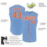 Custom Light Blue Orange-White Baseball Jersey with Personalized Name and Number - Authentic Sleeveless Team Apparel Personalized