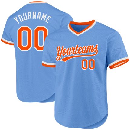 Custom Light Blue Authentic Baseball Jersey with Orange-White Accents - Personalized Name and Number Personalized Light Blue