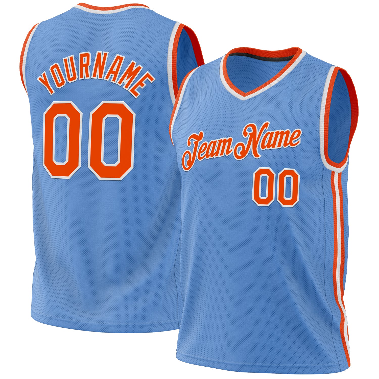 Personalized Light Blue Orange White Basketball Jersey - Authentic Throwback Design Personalized Light Blue Orange-White