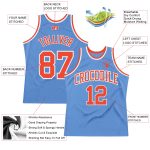 Custom Name and Number Authentic Throwback Basketball Jersey - Light Blue Orange-White Design Personalized Light Blue Orange-White