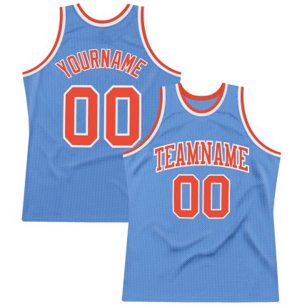 Custom Name and Number Authentic Throwback Basketball Jersey - Light Blue Orange-White Design Personalized Light Blue Orange-White