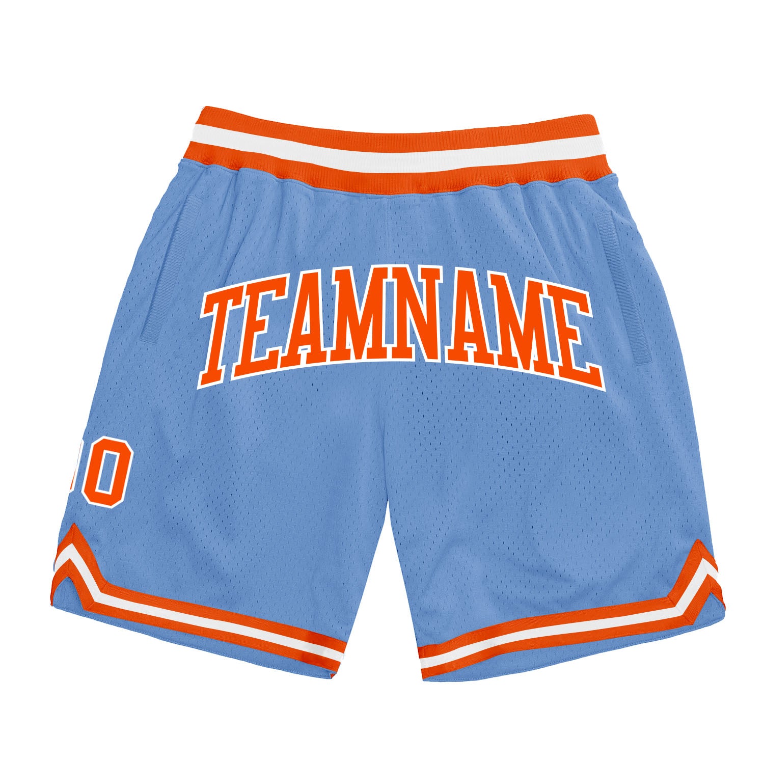 Personalized Light Blue Orange White Basketball Shorts - Authentic Throwback Design Personalized Light Blue Orange-White
