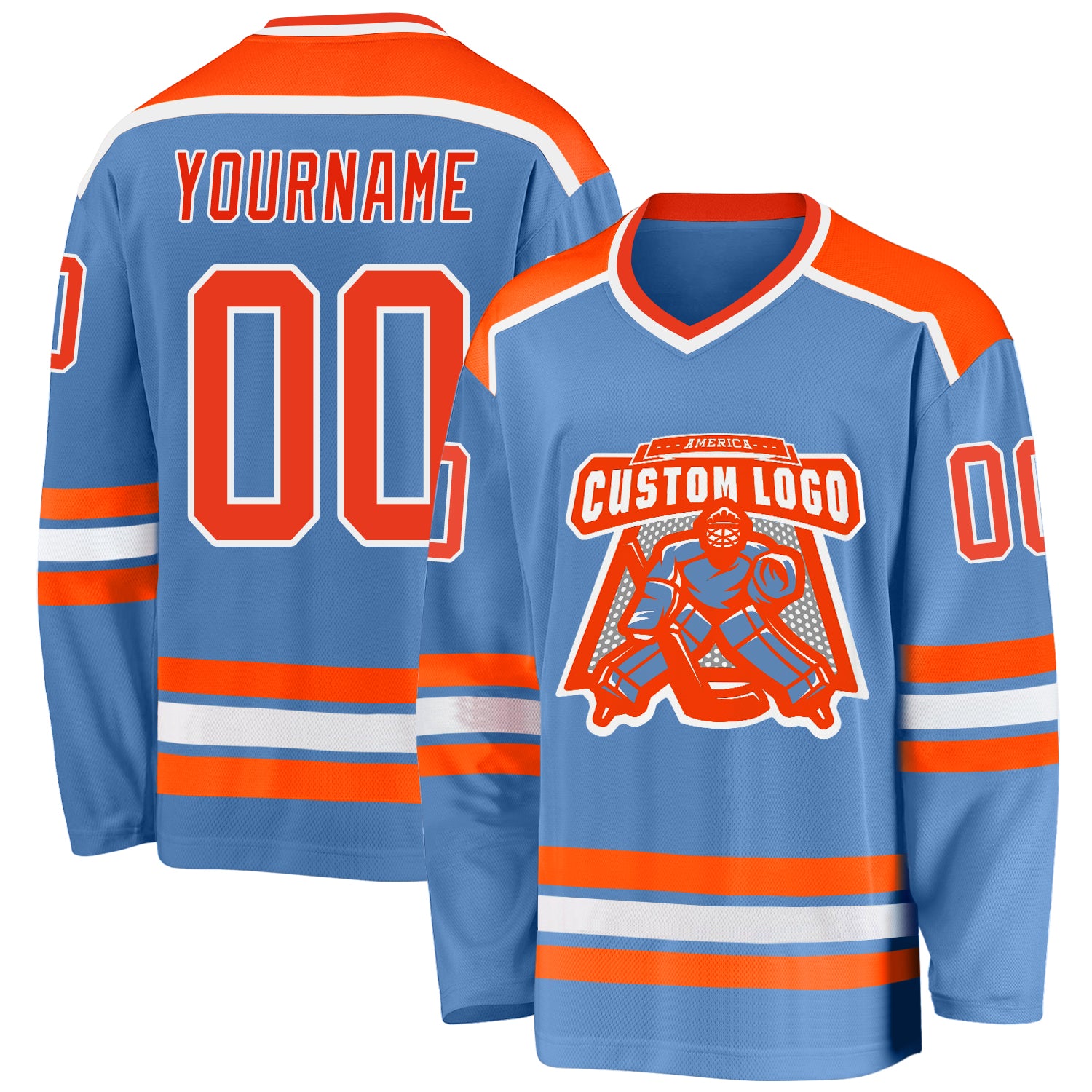 Custom Name and Number Light Blue Orange-White Hockey Jersey - Personalized Team Jersey Personalized Light Blue Orange-White